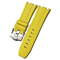 28mm Fluorine Bubber Silicone Waterproof Watchband for Audemars AP 15703 Bracelet 15710 Accessories Watch Strap (Color : Yellow, Size : 28mm)