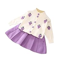 IWEMEK Toddler Girls Fall Winter Outfit Knitted Buttons Sweater Top Mini Skirt Ruffle Long Sleeve Tutu Dress 2PCS Clothes Set