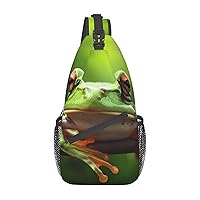 Funny Frogs Print Sling Backpack Travel Sling Bag Casual Chest Bag Hiking Daypack Crossbody Bag For Men Women
