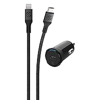 Scosche CPD20Ci4B4 Powervolt 20W USB Type-C PD 3.0 Black Fast Car Charger with MFi Certified USB-C to Lightning Charge & Sync Braided Space Gray 4-ft. Cable