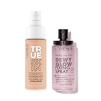 Catrice | True Skin Foundation 18 & Prime & Fine Dewy Glow Spray Bundle | Full Coverage Makeup | Vegan & Cruelty Free