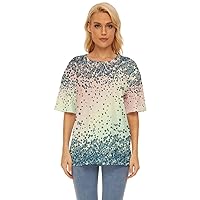 CowCow Womens Loose Casual Summer Shirts Floral Oversized Basic Short Sleeve Tee Shirt, XS-5XL