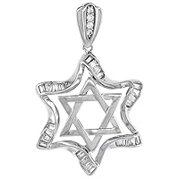 1 1/16 inch Sterling Silver Cubic Zirconia Jewish Star of David Necklace Baguette CZ Halo 16-24 inch