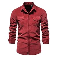 Classical Corduroy Cotton Shirts Men Business Casual Lapel Solid Color Slim Men' Shirt Autumn for