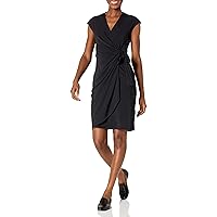 Amazon Brand - Lark & Ro Women's Classic Cap Sleeve V-Neck Compact Matte Jersey Wrap Dress, Black, X-Large