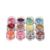 12 Bottles/Set Colorful Nail Art Powder Dust UV Epoxy Resin Filling Nail Glitter for DIY Jewelry Making Supplies Accessories (Thin Strip Set)