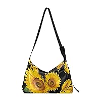 ALAZA Vintage Sunflower Retro Flowers Womens Tote Bag Leather Shoulder Bag For Women Men Large Hobo Cross Body Bags Handbag