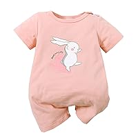 Infant Babys Girls Short Sleeve Easter Cartoon Rabbit Prints Jumpsuit Outwear For Babys Clothes Baby Snap