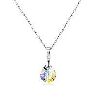 Philip Jones Sterling Silver Aurora Borealis Pear Necklace Created with Zircondia® Crystals