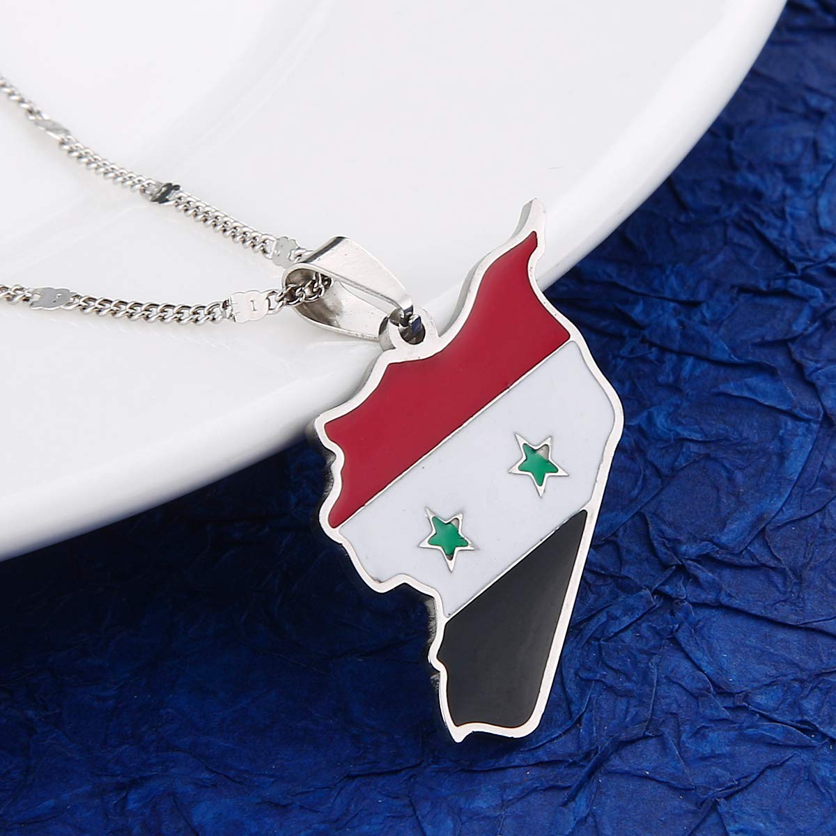 Stainless Steel Syria Map Flag Pendant Necklaces Syrians Jewelry