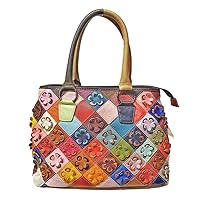 Segater Colourful 3D Flowers Handbag and Purses for Women Leather Multicolor Spliced Shoulder Bag Travel Shopper Satchel