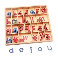 Montessori Wood Language Teaching Aids Preschool Alphabets Toys Children Letter Education Toys Small Movable Alphabet Red & Blue (3)