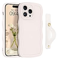 GUAGUA for iPhone 14 Pro Case with Wrist Strap, iPhone 14 Pro Wavy Phone Case,Cute Curly Wave Shape with Adjustable Wristband Kickstand Shockproof Protective Case for iPhone 14 Pro 6.1'',Antique White