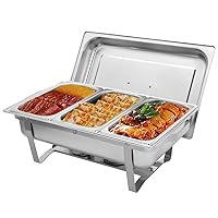 ROVSUN 8 Quart Chafing Dish Buffet Set, Stainless Steel Catering Serve Chafer, NSF Restaurant Food Warmer, Rectangular Buffet Stove with 3 1/3 Size Food Pans and Foldable Frame for Party (1 Pack)