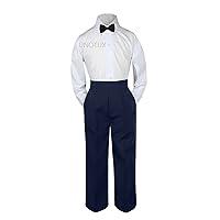 3pc Baby Toddler Boy Kid Party Wedding Suit Navy Pants Shirt Bow Tie Set Sm-4T