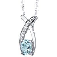 PEORA Aquamarine Pendant Necklace for Women 925 Sterling Silver, Open Infinity Solitaire, Natural Gemstone Birthstone, 0.75 Carat Oval Shape 7x5mm, with 18 Inch Chain
