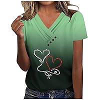 Top Deals Ladies Tops Fashion Summer Blouses Heart Printing V Neck Shirts Cute Top Casual Comfy T-Shirt For Mother'S Day Camisetas Sin Mangas