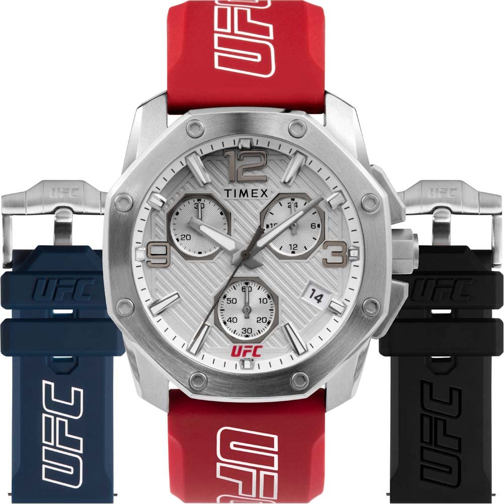 Timex UFC Men's Icon Chronograph 45mm Watch - Red Strap White Dial Silver-Tone Case Giftset