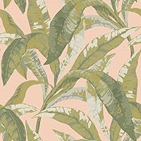 Tempaper Pink Banana Leaf Removable Peel and Stick Floral Wallpaper, 20.5 in X 16.5 ft, Made in The USA