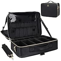 Relavel Makeup Case Large Makeup Bag Professional Train Case 16.5 inches Travel Cosmetic Organizer Brush Holder Waterproof Makeup Artist Storage Box, 3 Layer Large Capacity, with Adjustable Strap