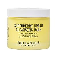 Superberry Dream Cleansing Balm for Face - Hyaluronic Acid Hydrating Facial Cleanser + Makeup Remover Balm with Moringa Oil, Acai - Paraben + PEG Free Vegan Face Balm (3.4oz)