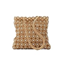 Hand-woven Hollow Out Soft Straw Shoulder Bag with Pearl Flower, Boho Straw Handle Tote Summer Beach Bag Handbag