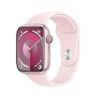 Apple Watch Series 9 [GPS + Cellular 45mm] Smartwatch with Pink Aluminum Case with Pink Sport Band M/L. Fitness Tracker, Blood Oxygen & ECG Apps, Always-On Retina Display