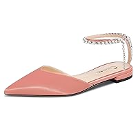 Castamere Womens Low Heel Pointed Toe Ankle Strap Rhinestone Crystal Pumps Flats Shoes Prom Dress Satin 0.4 Inches Heels