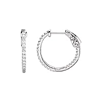 Platinum 1/2 CTW Natural Diamond Inside-Outside 19 mm Hinged Hoop Earrings Fine Jewelry for Women