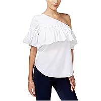 Womens Ruffled One Shoulder Blouse, White, Small