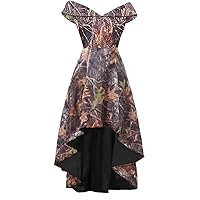 YINGJIABride Camo High Low Semi Formal Party Prom Dress Wedding Guest Dresses with Cap Sleeve