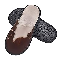 Fuzzy Slippers for Men Women Foam Slippers red brown cowhide House Winter Warm Shoes for Outdoor Indoor