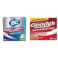 BC MAX Strength 500mg Aspirin & 500mg Acetaminophen Fast Pain Relief Powder Bundle with Goody's 500mg Aspirin Back & Body Pain Relief Powder, 24 Count