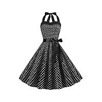 EFOFEI Women's Slim Fit Audrey Hepburn Dress Summer Vintage Sleeveless Dress Festival Party Halter Neck Dress