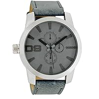 Oozoo XL Watch with Leather Strap Special Item Outlet, C6101 - Grey Blue/Grey Blue