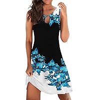 Floral Slim Tunic for Women Fall Summer Sleeveless Crew Neck Midi Beach Cut Out Hawaiian Tropical Dress Women 2024