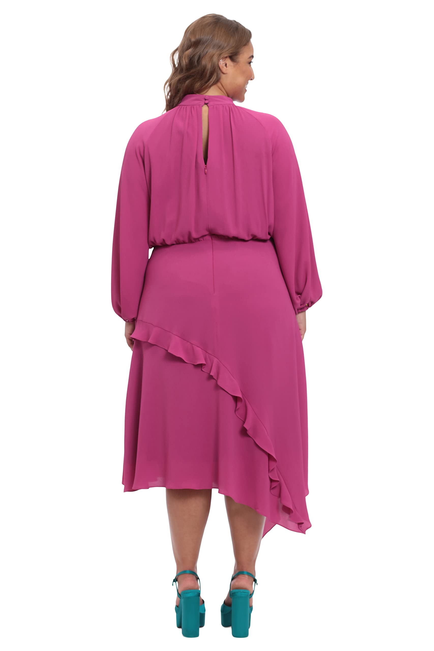 Donna Morgan Women's Mock Neck Multi Ruffle Long Sleeve Dress