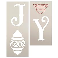 Joy Tall Porch Stencil with Christmas Ornament by StudioR12 | 2 Piece | DIY Large Vertical Holiday Home Decor | Front Door Entryway | Craft Paint Wood Leaner Signs | Reusable Mylar Template | Size 4ft