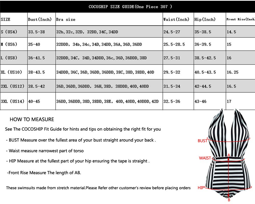 COCOSHIP Retro One Piece Backless Bather Swimsuit High Waisted Pin Up Swimwear(FBA)