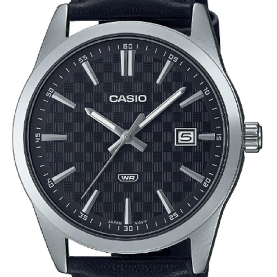 Casio MTP-VD03L-1A Men's Standard Black Leather Band Black Dial 3-Hand Analog Watch