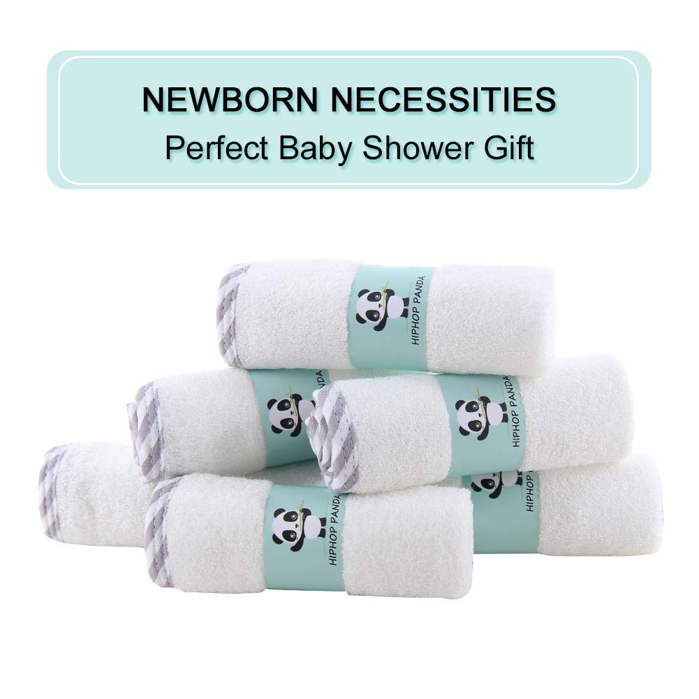HIPHOP PANDA Bamboo Baby Washcloths, 6 Pack and Baby Hooded Towel, Grey Elephant, 30 x 30 Inch