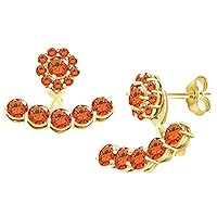 Created Round Cut Orange Sapphire Gemstone 925 Sterling Silver 14K Gold Over Flaoter Dangle Stud Earring for Women's & Girl's