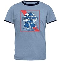 Old Glory 4th of July Pure White Trash Heather Blue/Navy Men's Ringer T-Shirt - Medium