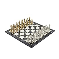 Metal Chess Set for Adults Royal British Army,Handmade Pieces and Different Design Wooden Chess Board King 3.35 inc (Black Marble)