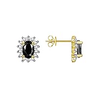 925 Yellow Gold Plated Silver Halo Stud Earrings - 6X4MM Oval & Sparkling Diamonds - Exquisite Birthstone Jewelry for Women & Girls