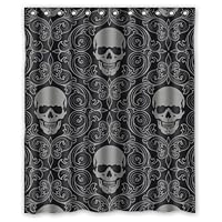 FMSHPON Four Black Skull With Lacy Pattern Around Waterproof Polyester Fabric Shower Curtain 60x72 Inches
