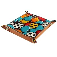 Art Colorful Soccer Thick PU Brown Leather Valet Catchall Organizer, Folding Rolling Jewelry Box