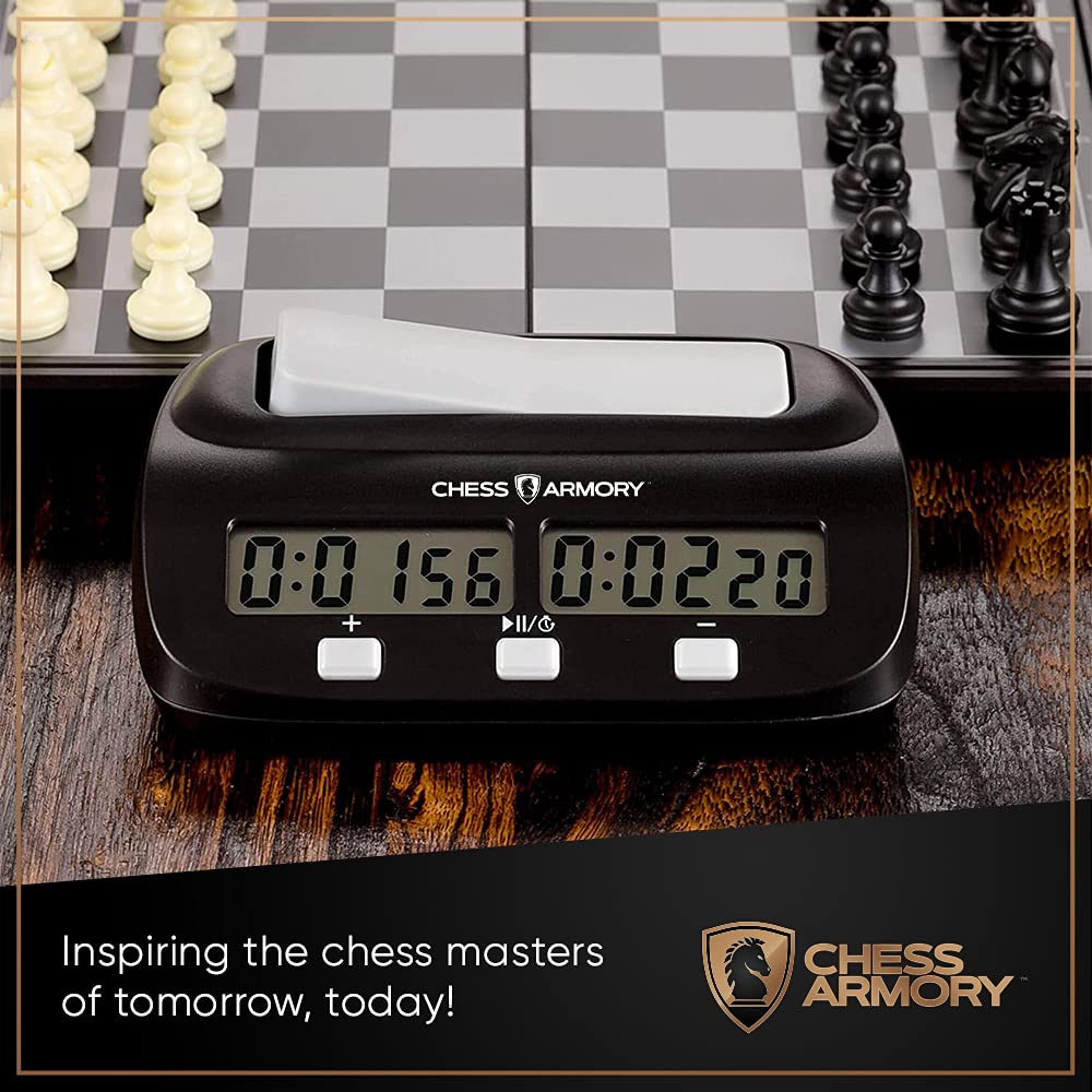 Chess Armory 15 inch Chess Set and Chess Clock Bundle