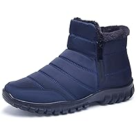 Men's Waterproof Warm Cotton Zipper Snow Ankle Boots, Slip on Thick Plush Winter Booties, Anti-Slip