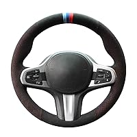 MEWANT Steering Wheel Cover for BMW (M Sport)/2 Series F44/3 Series G20/4 Series G22/5 Series G30/6 Series G32/8 Series G14/i4 G26/X3 X4 X5 X6 Alcantara Hand-Stitched Car Steering Wrap